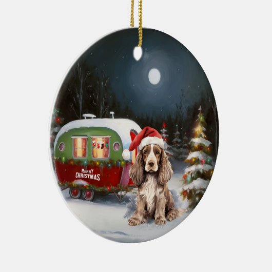Winter Cocker Spanisch Caravan Weihnachtsabenteuer Keramik Ornament (Rechts)