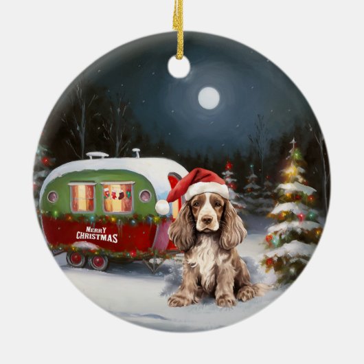 Winter Cocker Spanisch Caravan Weihnachtsabenteuer Keramik Ornament (Hinten)