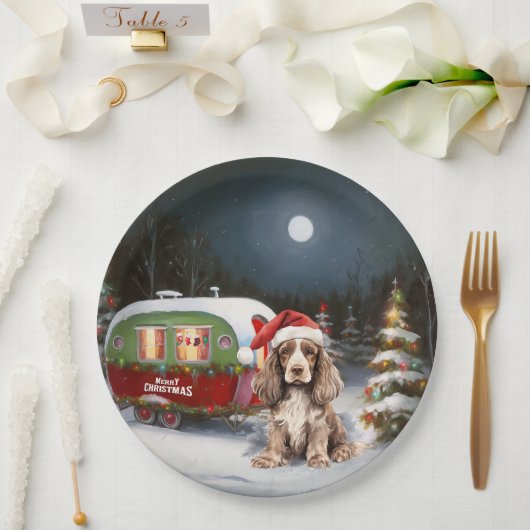 Winter Cocker Spanisch Caravan Weihnachtsabenteuer Pappteller (Hochzeit)