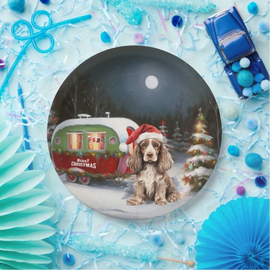 Winter Cocker Spanisch Caravan Weihnachtsabenteuer Pappteller (Party)