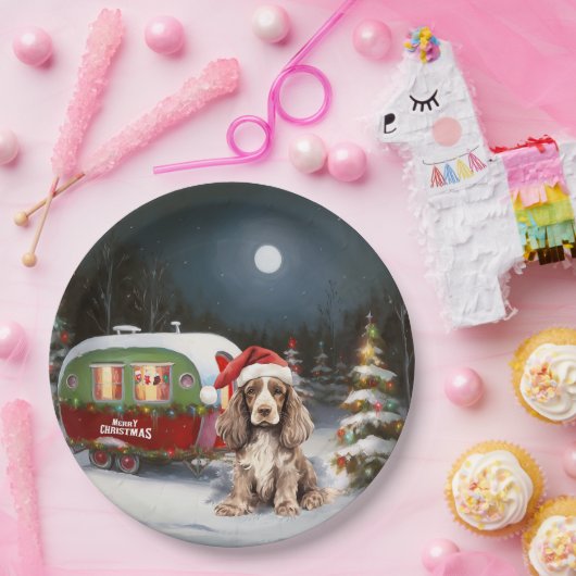 Winter Cocker Spanisch Caravan Weihnachtsabenteuer Pappteller (Party)