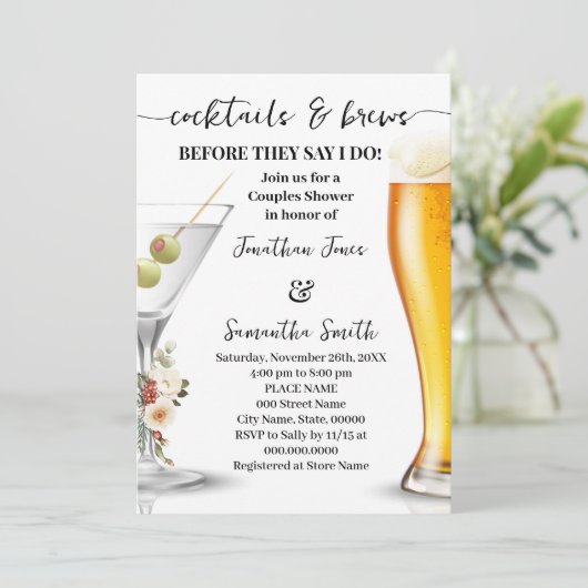 Winter Cocktail & Brews Before I do Couples Shower Einladung (Stehend Vorderseite)