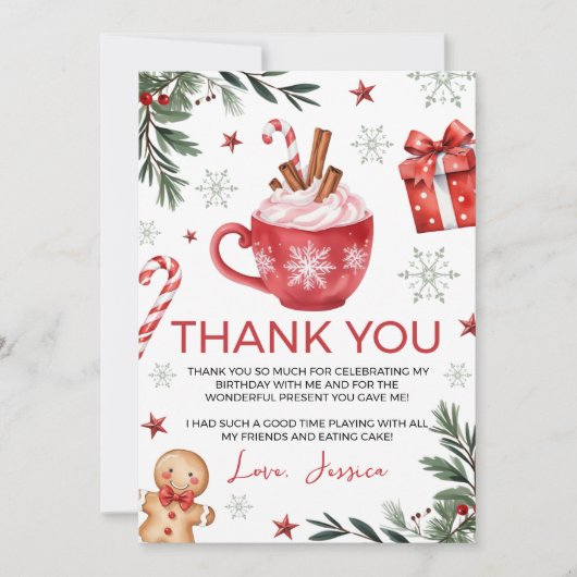 Winter Cocoa Birthday Thank You Card Einladung (Vorderseite)