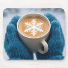 Winter Coffee With Mittens and Snowflake Mousepad