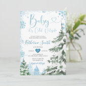 Winter Cold Baby Showwald Blaue Schneeflocken Einladung (Stehend Vorderseite)