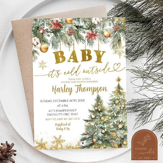 Winter Cold Christmas Floral Holiday Baby Dusche Einladung
