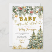 Winter Cold Christmas Floral Holiday Baby Dusche Einladung (Vorderseite)