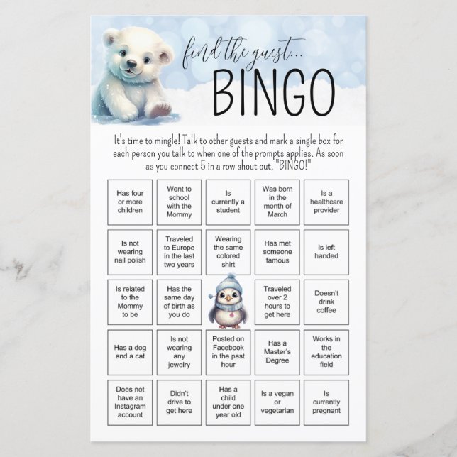 Winter Cold Outdoor Baby Bingo Baby Showspiel (Vorderseite)