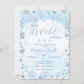 Winter Cold Outdoor Blue Snowflake Babydusche Einladung (Vorderseite)