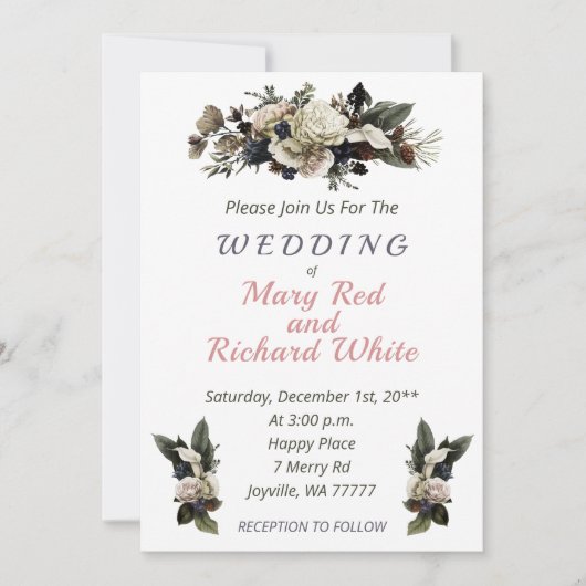 Winter Conifer Floral Cream Calla Lily Wedding Einladung (Vorderseite)