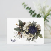 Winter Conifer Floral Cream Navy Peony Wedding Begleitkarte (Stehend Vorderseite)