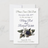 Winter Conifer Floral Navy Cream Peony Wedding Save The Date (Vorderseite)