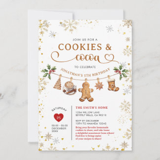 Winter Cookies & Cocoa Birthday Gold Snowflakes Einladung