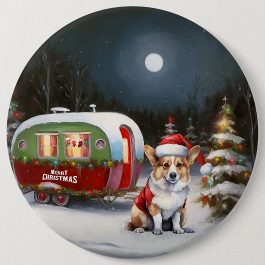 Winter Corgi Caravan Weihnachtsabenteuer Button (Vorderseite)