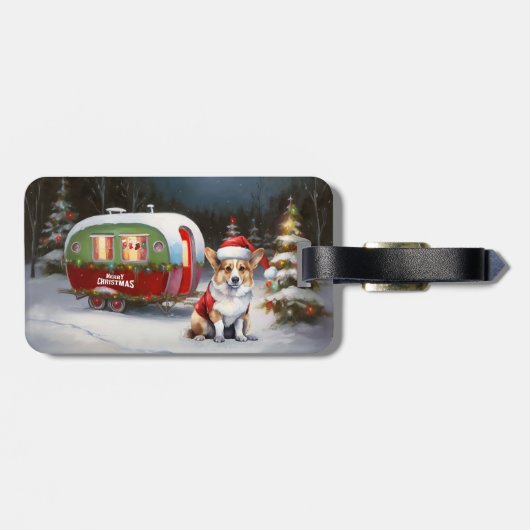 Winter Corgi Caravan Weihnachtsabenteuer Gepäckanhänger (Rückseite horizontal)