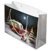 Winter Corgi Caravan Weihnachtsabenteuer Große Geschenktüte (Rückseite Schrägansicht)