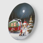 Winter Corgi Caravan Weihnachtsabenteuer Große Wanduhr (Winkel)