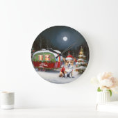Winter Corgi Caravan Weihnachtsabenteuer Große Wanduhr (Zuhause)
