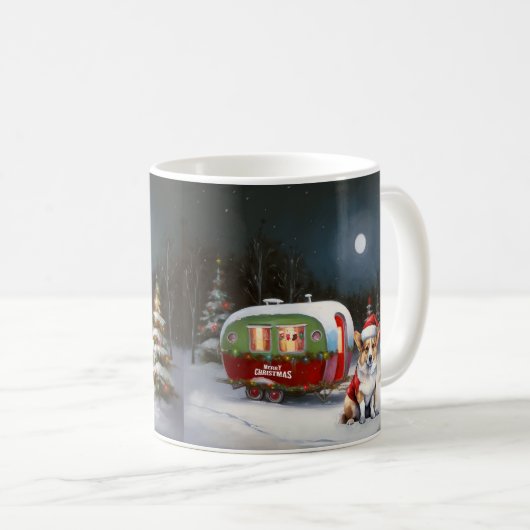 Winter Corgi Caravan Weihnachtsabenteuer Kaffeetasse (VorderseiteRechts)