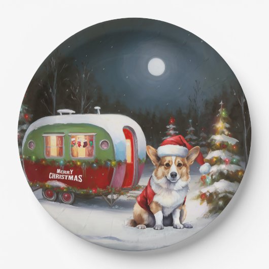 Winter Corgi Caravan Weihnachtsabenteuer Pappteller (Vorderseite)