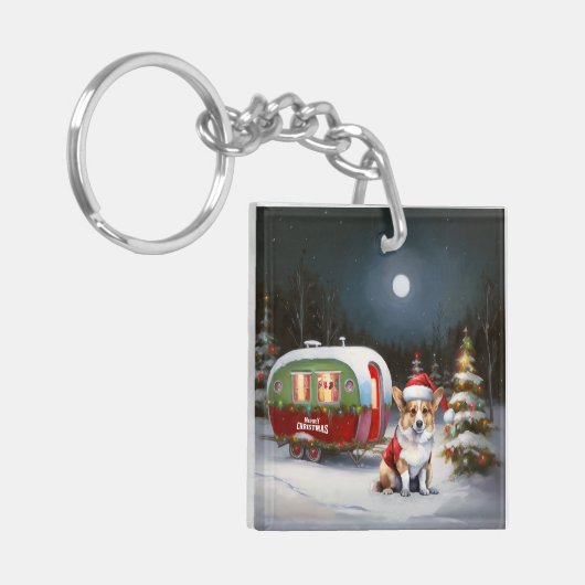 Winter Corgi Caravan Weihnachtsabenteuer Schlüsselanhänger (Vorderseite links)