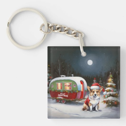 Winter Corgi Caravan Weihnachtsabenteuer Schlüsselanhänger (Vorderseite)