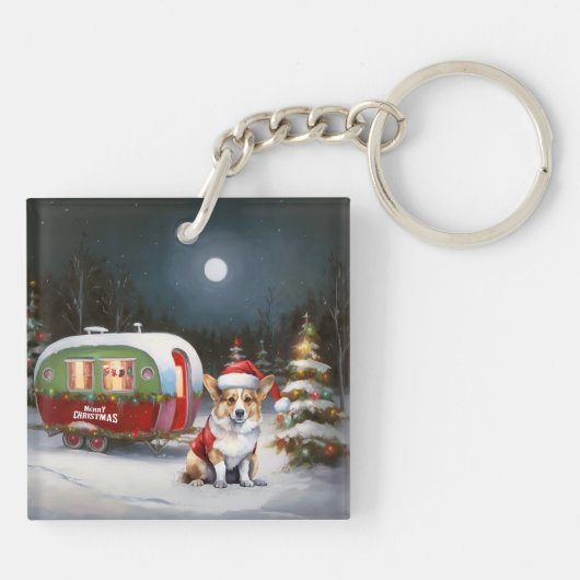 Winter Corgi Caravan Weihnachtsabenteuer Schlüsselanhänger (Rückseite)
