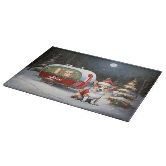 Winter Corgi Caravan Weihnachtsabenteuer Schneidebrett (Ecke)