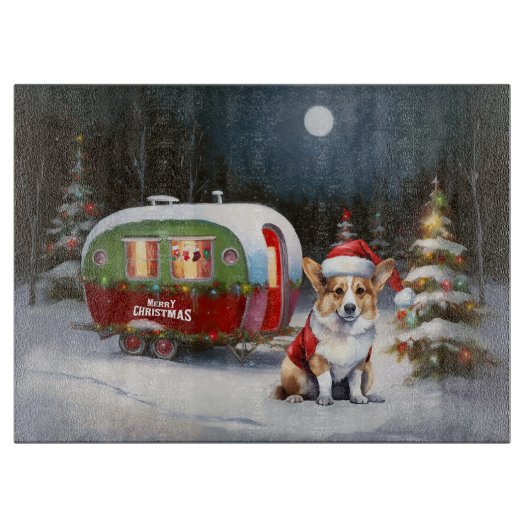 Winter Corgi Caravan Weihnachtsabenteuer Schneidebrett (Vorderseite)