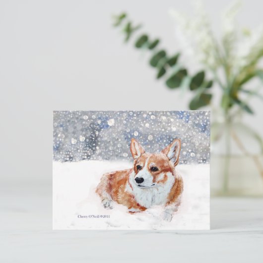 Winter Corgi Postkarte (Stehend Vorderseite)