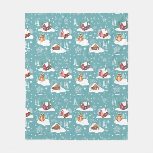 Winter Cosy Cabin Pattern Fleecedecke (Vorderseite)