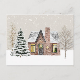 Winter Cottage Haus Schneefall Postkarte