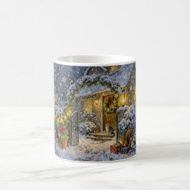 Winter Cottage mit Eichhörnchen, Katze und Rotkehl Kaffeetasse