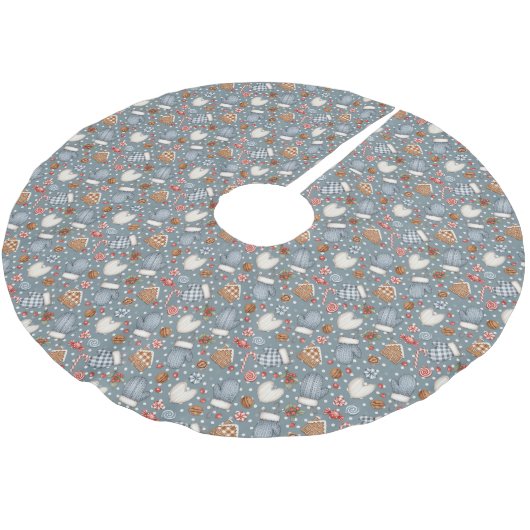 Winter Cottage Muster Baumskirt Polyester Weihnachtsbaumdecke (Schrägansicht)