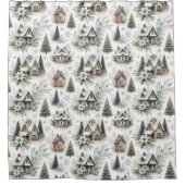 Winter Cottage Schneefall Muster Duschvorhang (Vorderseite)