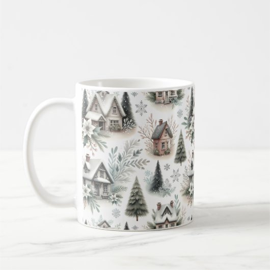 Winter Cottage Schneefall Muster Kaffeetasse (Links)