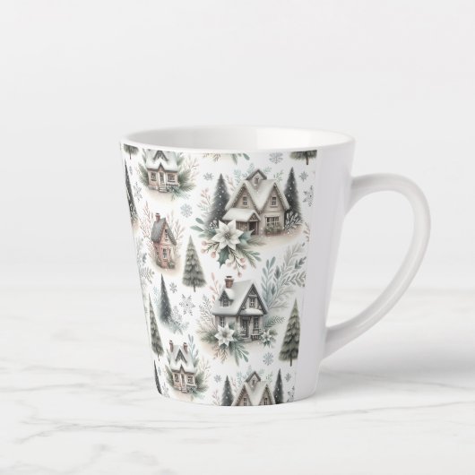 Winter Cottage Schneefall Muster Milchtasse (Rechts)