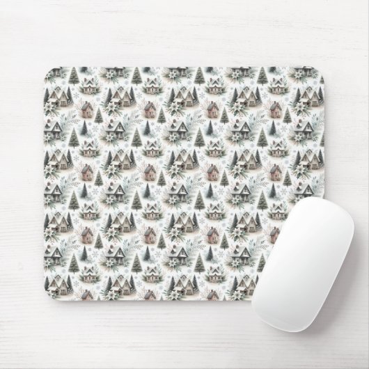 Winter Cottage Schneefall Muster Mousepad (Mit Mouse)