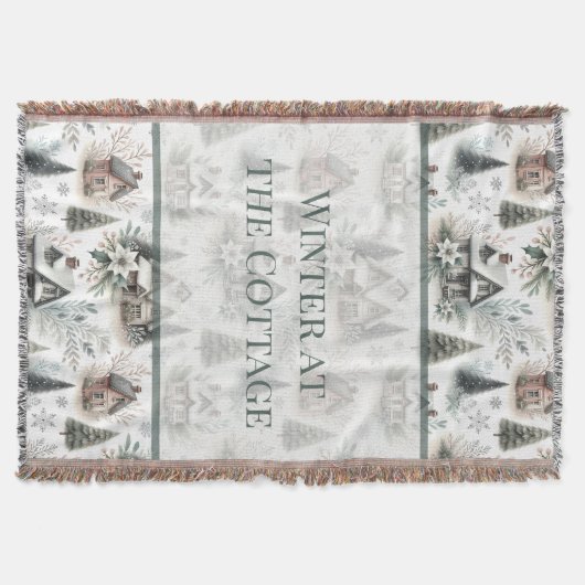 Winter Cottage Schneefall Worte Decke (Vorderseite)