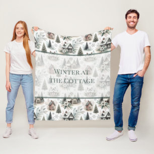 Winter Cottage Schneefall Worte Fleecedecke
