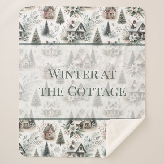 Winter Cottage Schneefall Worte Sherpadecke (Vorderseite)