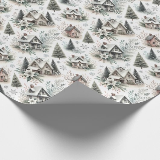 Winter Cottage Snowfall Pattern Geschenkpapier (Ecke)