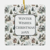 Winter Cottage Snowfall Pattern Keramikornament (Vorderseite)