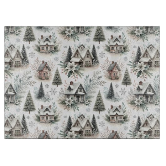 Winter Cottage Snowfall Pattern Schneidebrett (Vorderseite)