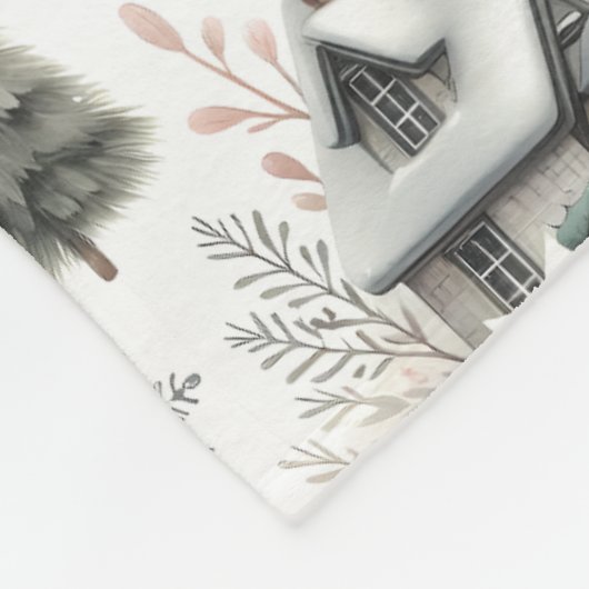 Winter Cottage Snowfall Words Fleecedecke (Ecke)
