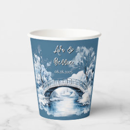Winter Country Water Stream Bridge Hochzeit Pappbecher