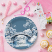 Winter Country Water Stream Bridge Hochzeit Pappteller (Party)