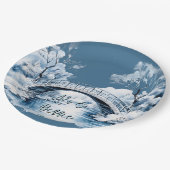 Winter Country Water Stream Bridge Hochzeit Pappteller (Schrägansicht)