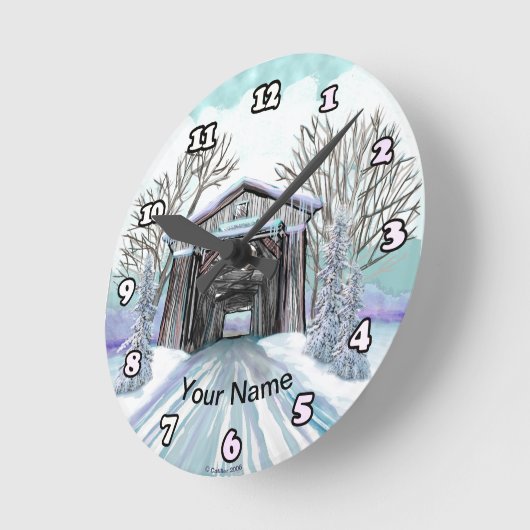 Winter Covered Bridge Clock Runde Wanduhr (Winkel)