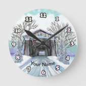 Winter Covered Bridge Clock Runde Wanduhr (Vorderseite)